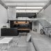 A Modern Loft Interior with a Monochrome and Wood Material Palette in Kaunas, Lithuania.