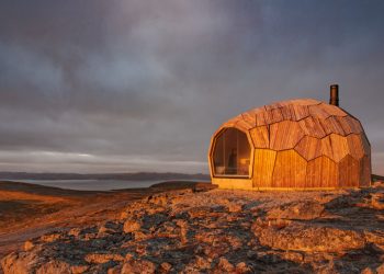 Wood Cabins on Top of a Mountain in Hammerfest, Norway