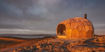 Wood Cabins on Top of a Mountain in Hammerfest, Norway