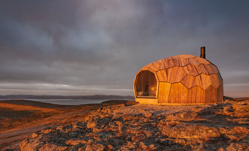 Wood Cabins on Top of a Mountain in Hammerfest, Norway