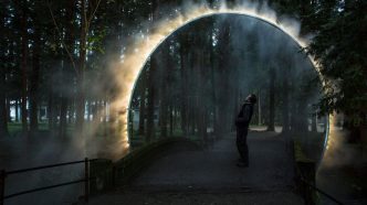 A Sculptural Arch of Mist by James Tapscott in Omachi, Japan