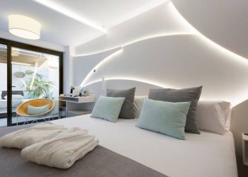 Sculptural Backlit Headboard for Hotel Kaktus Playa in Calella, Spain