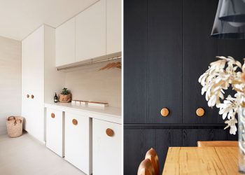Oversized Wood Knobs On Cabinets by Inbetween Architecture in Kew, Australia