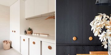Oversized Wood Knobs On Cabinets by Inbetween Architecture in Kew, Australia