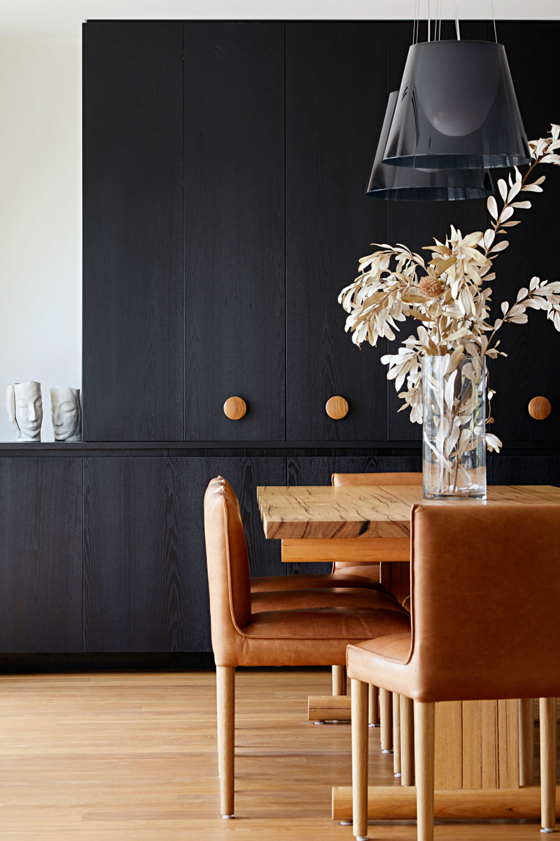 Oversized Wood Knobs On Cabinets by Inbetween Architecture in Kew, Australia