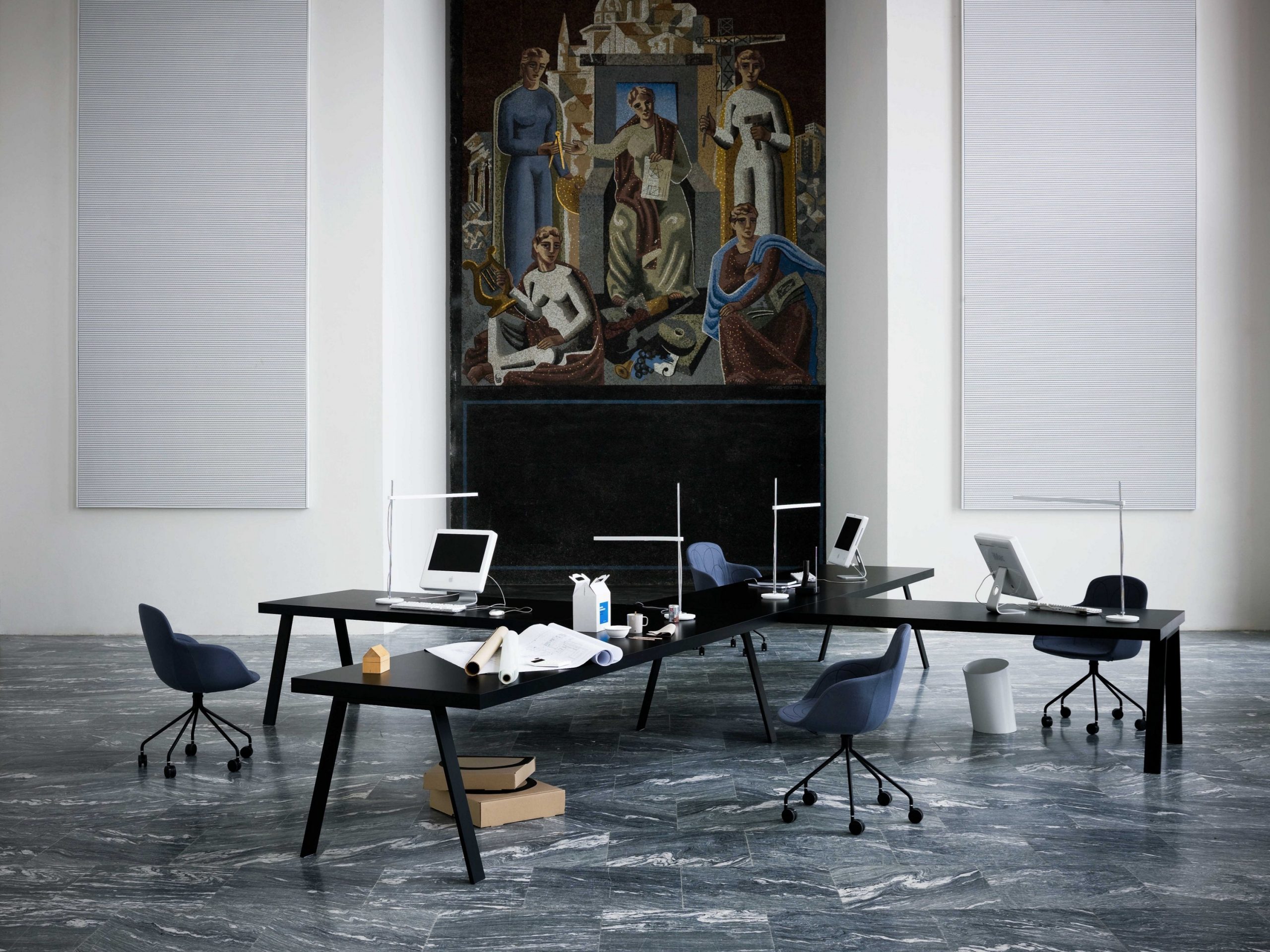 Sectional Rectangular Wooden Office Desk by Pietro Arosio