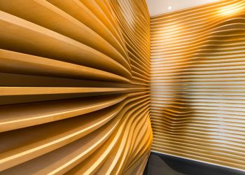 A Sculptural Wood Accent Wall by Baran Studio