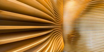 A Sculptural Wood Accent Wall by Baran Studio