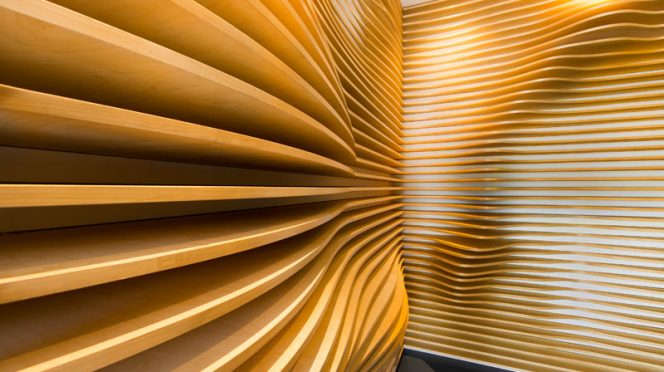 A Sculptural Wood Accent Wall by Baran Studio