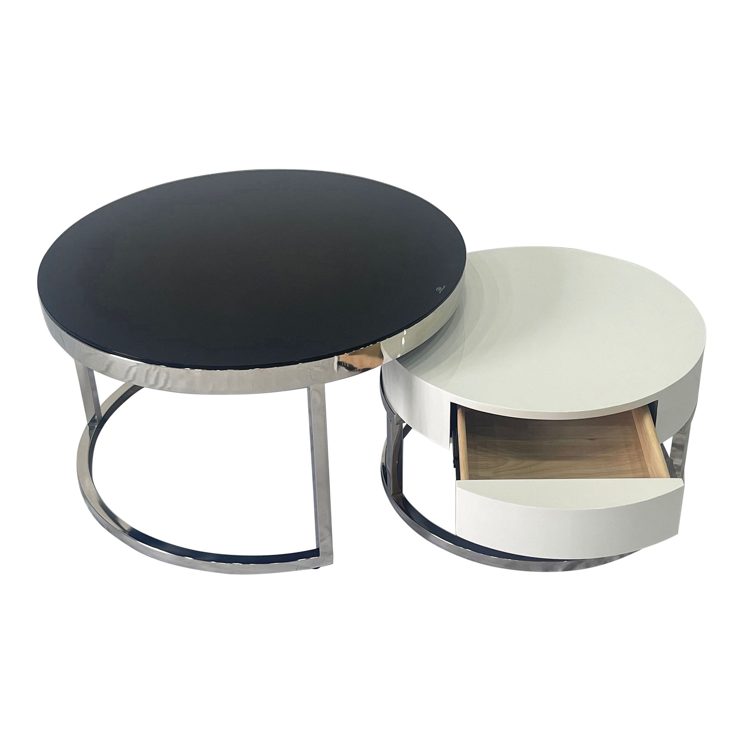 Timeless Glass Top Storage Nesting Coffee Table with Acrylic Legs & Stainless Steel Base
