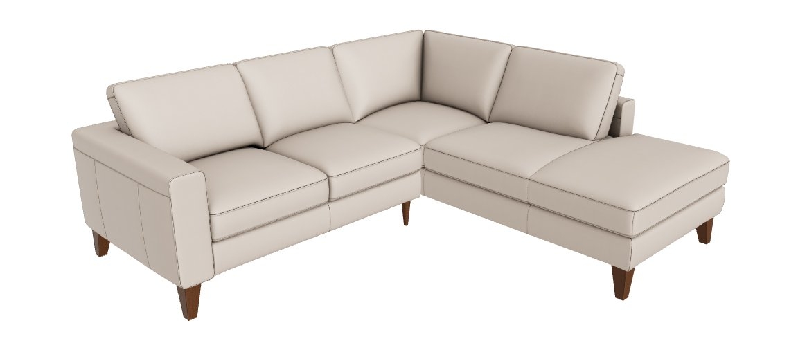 Sollievo Fabric/Leather L-Shape Sectional Sofa w/Wood Legs