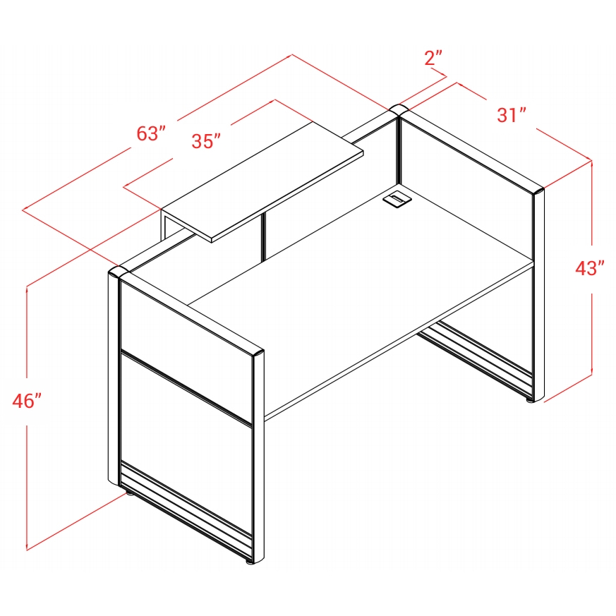 Flex 67" Straight Reception Desk Size Dimension