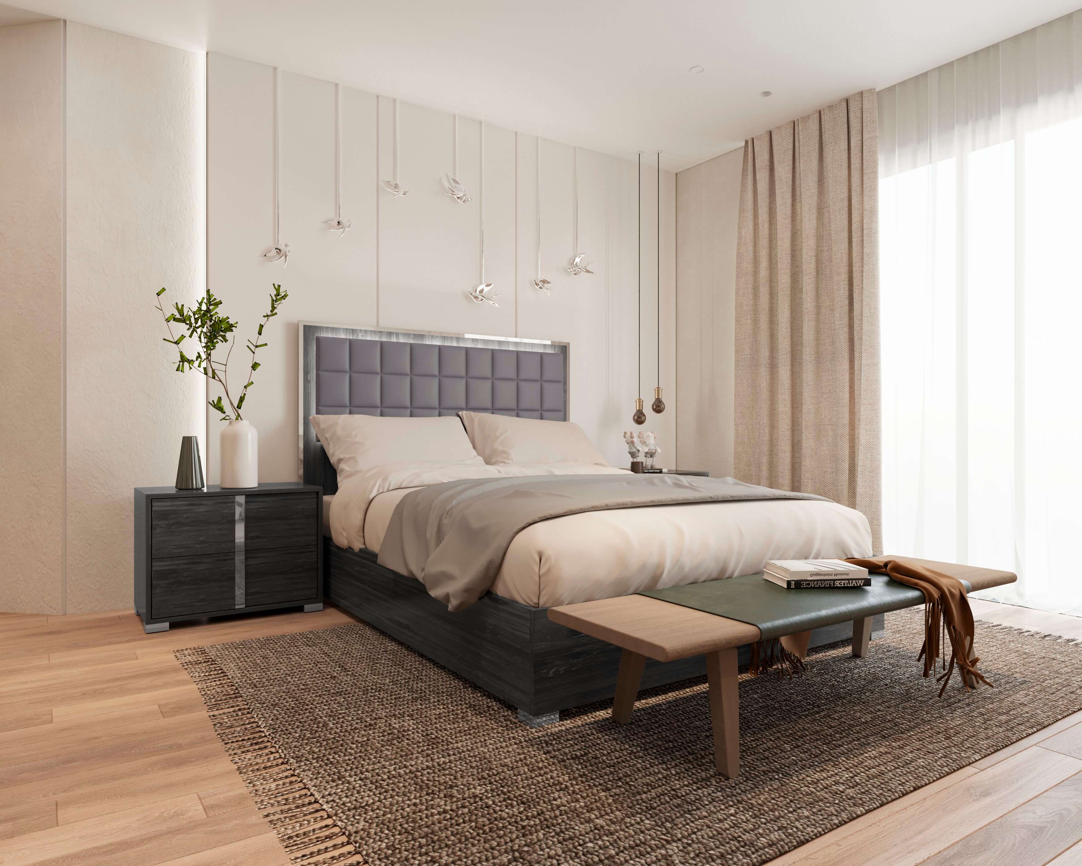 Roma Bonded Leather LED Platform Bedroom Set
