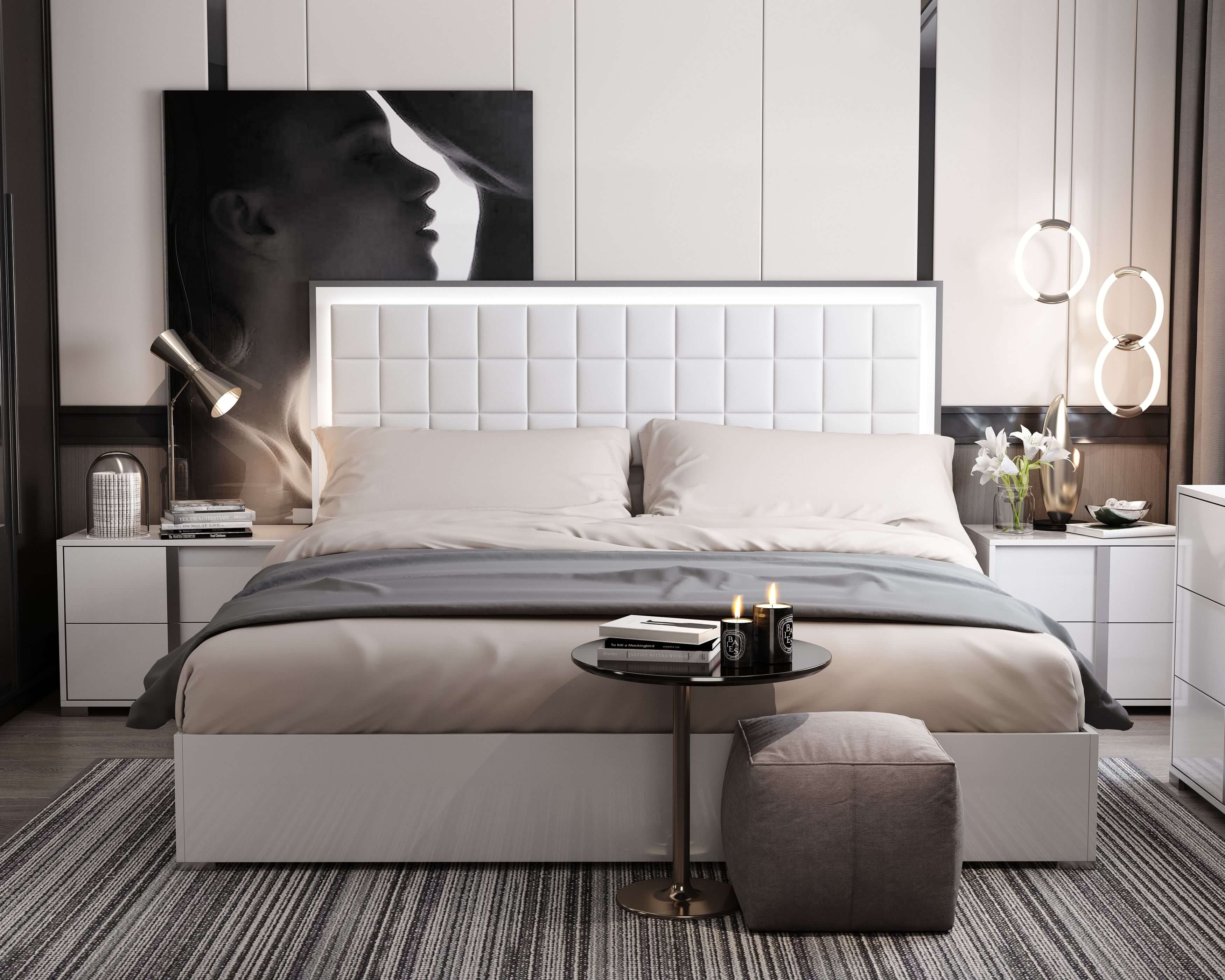Roma Bonded Leather LED Platform Bed