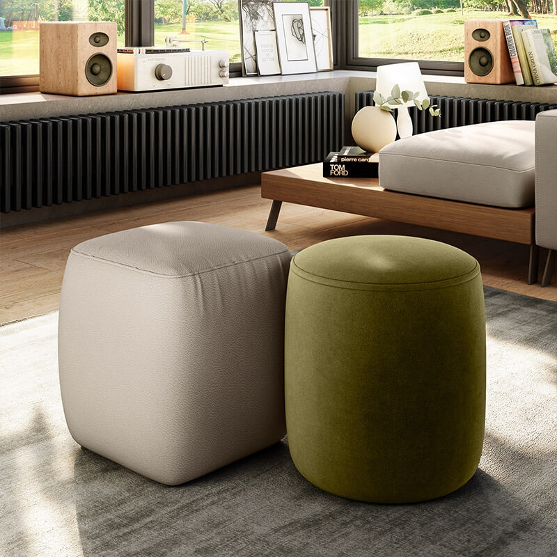 Gaia Fabric/Leather Small Square Ottoman