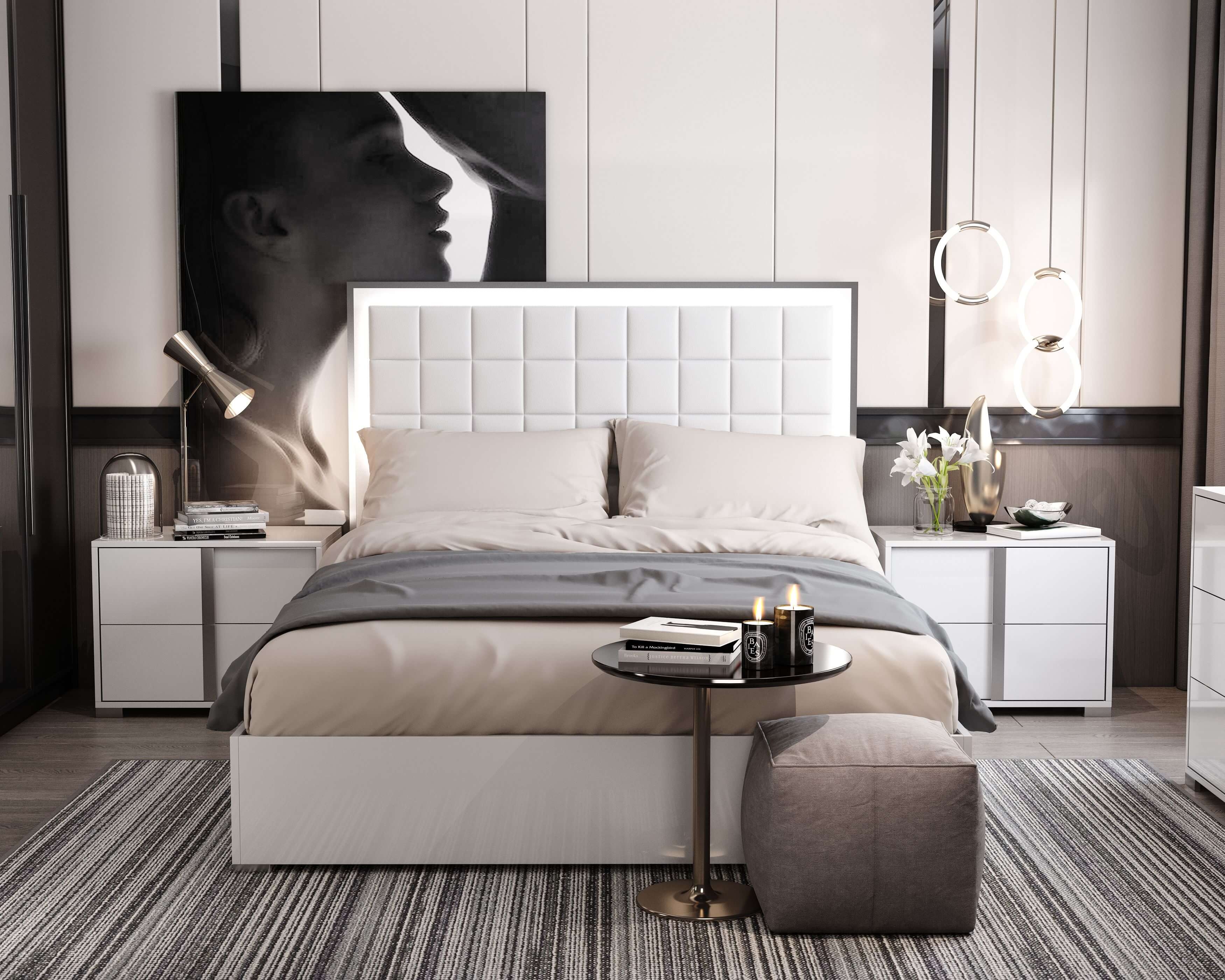 Roma Bonded Leather LED Platform Queen Size Bed