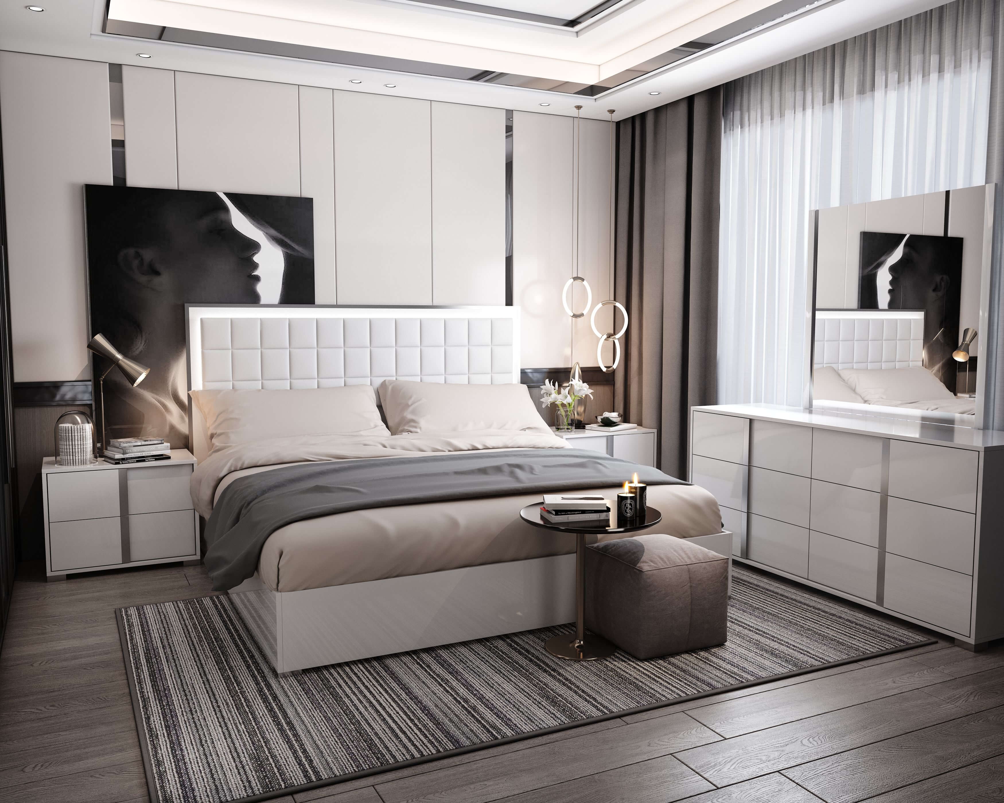 Roma Bonded Leather LED Platform King Size Bed
