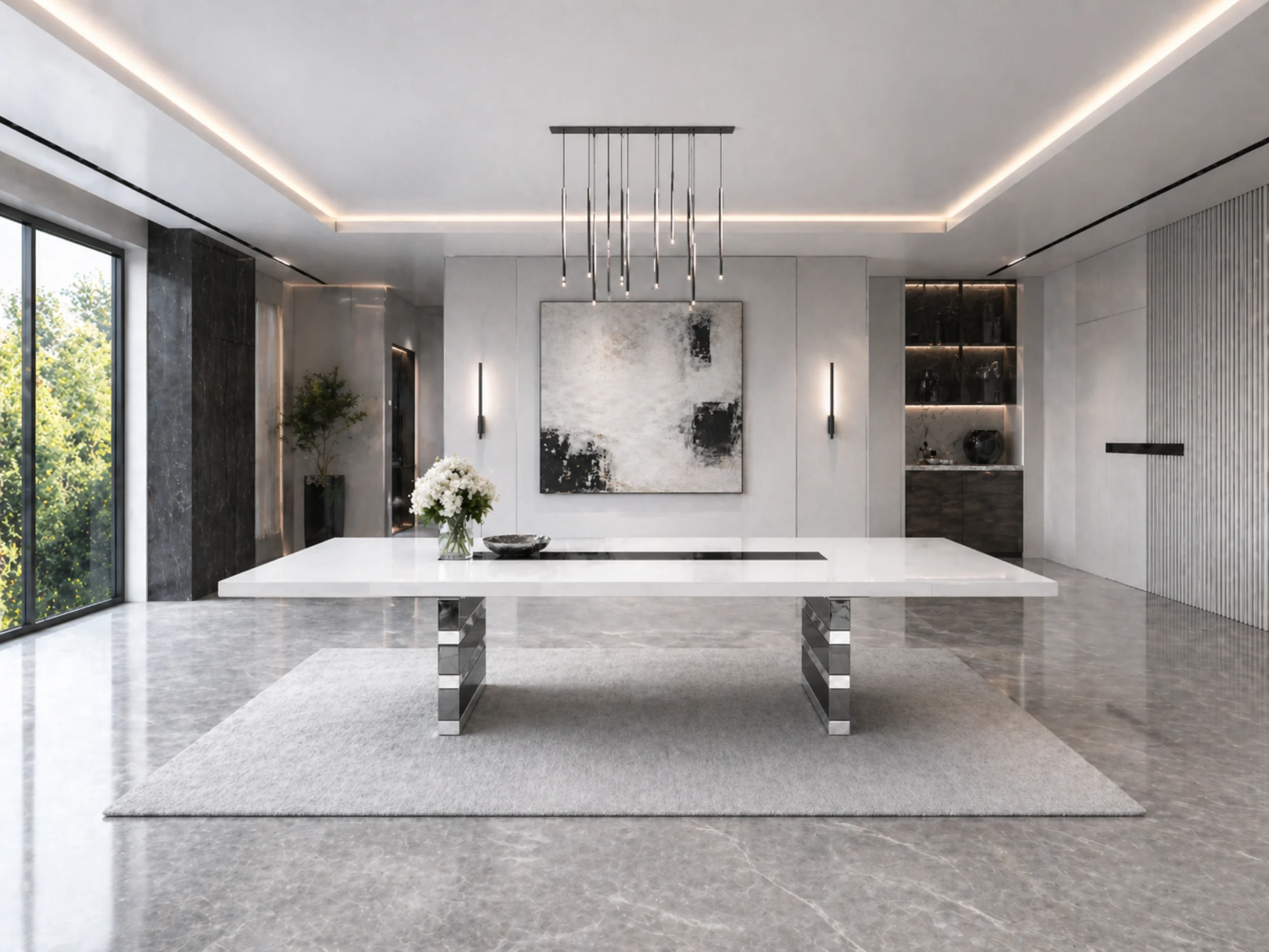 Mera Wood/Glass Lacquer Extendable Dining Table