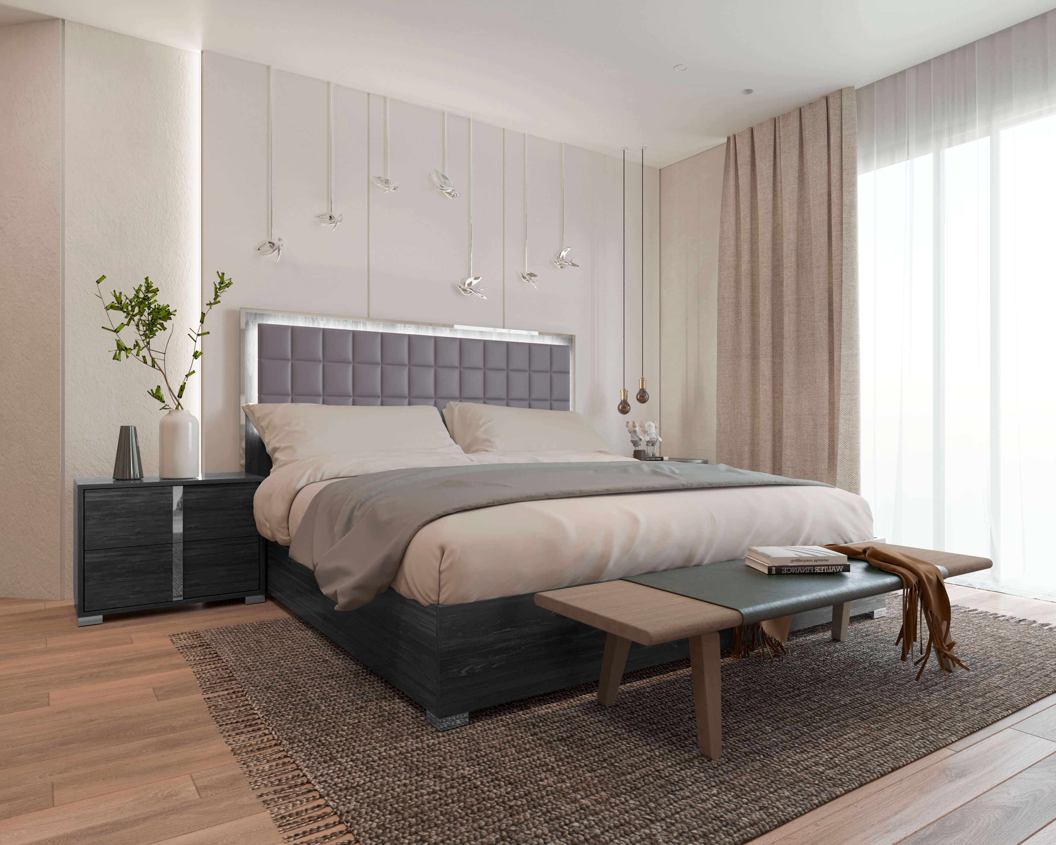Roma Bonded Leather LED Platform King Size Bed