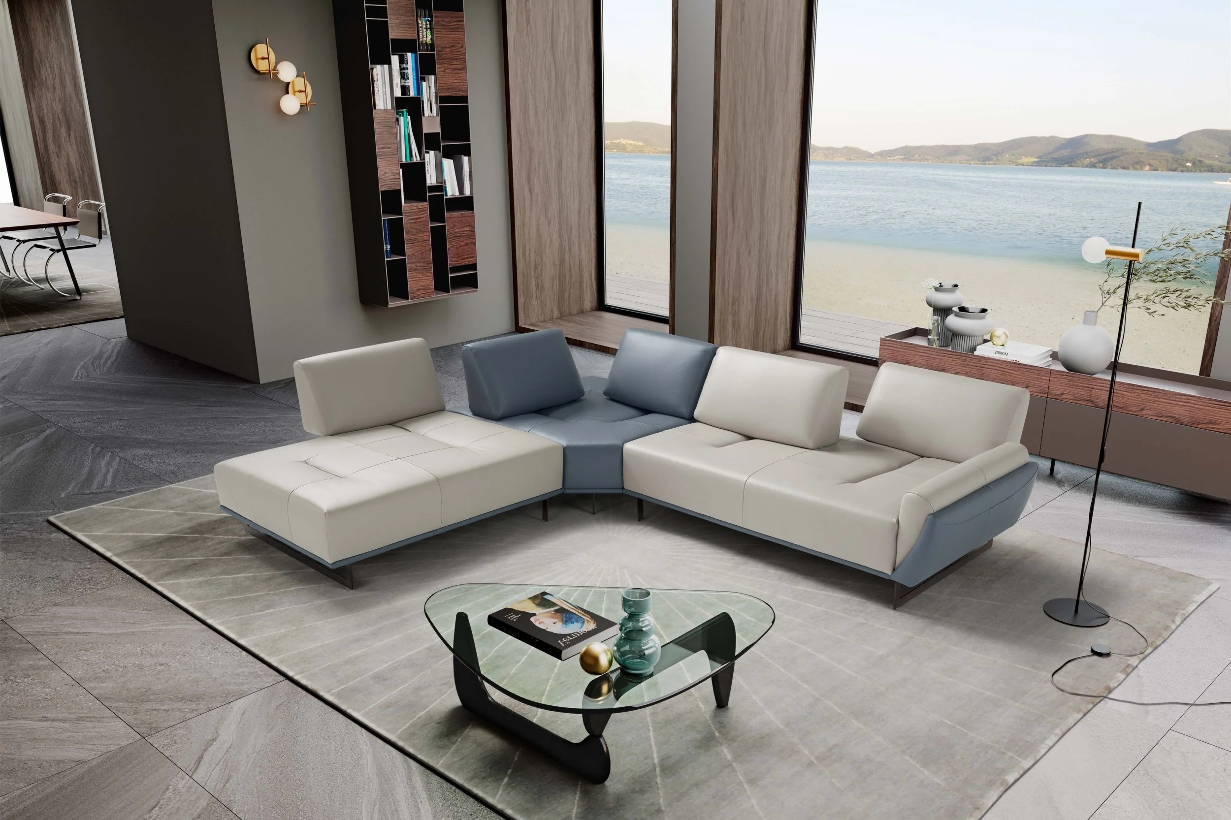 Pegaso 3-Piece Modular Leather L-Shape Sectional Sofa