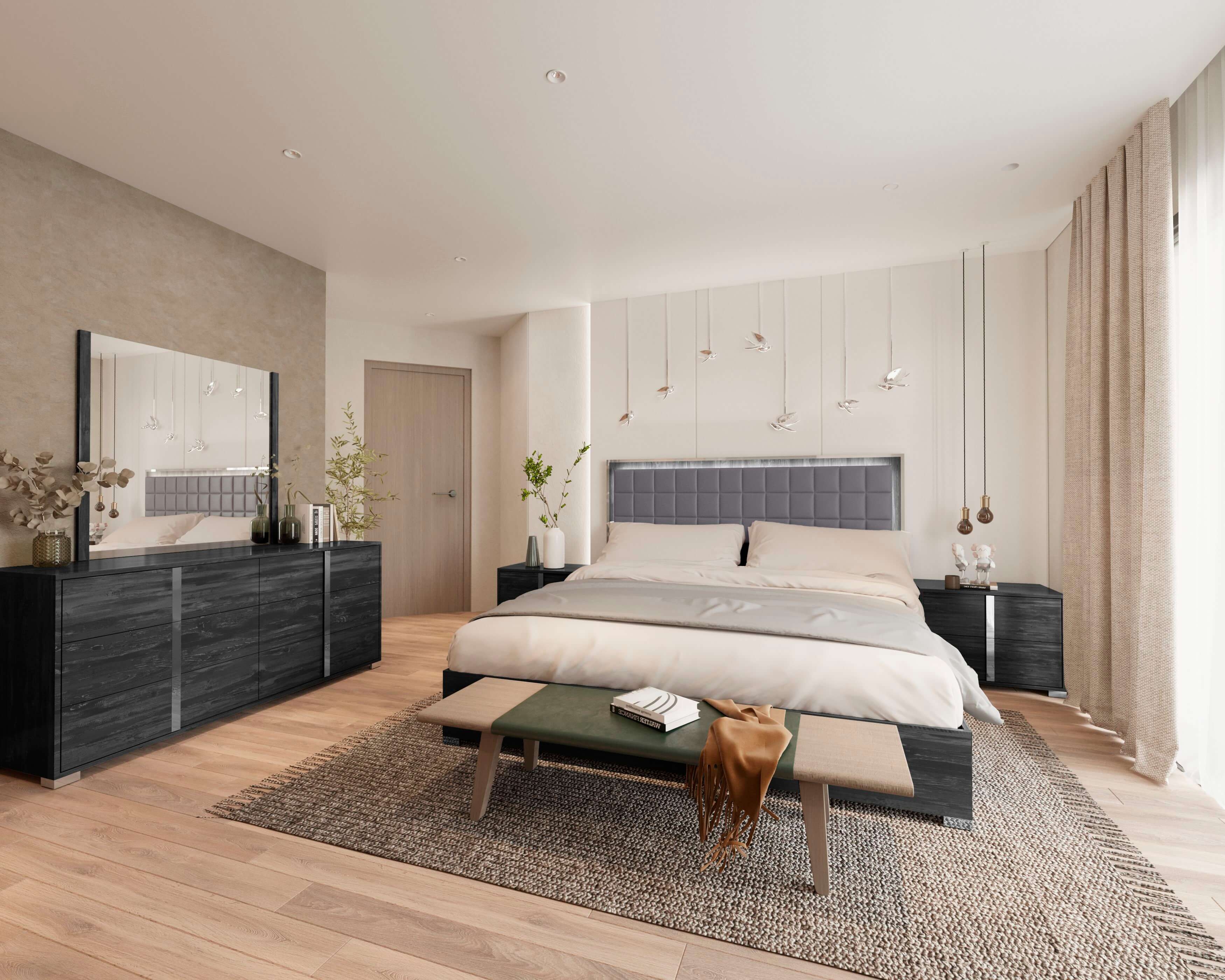 Roma Bonded Leather LED Platform Bedroom Set