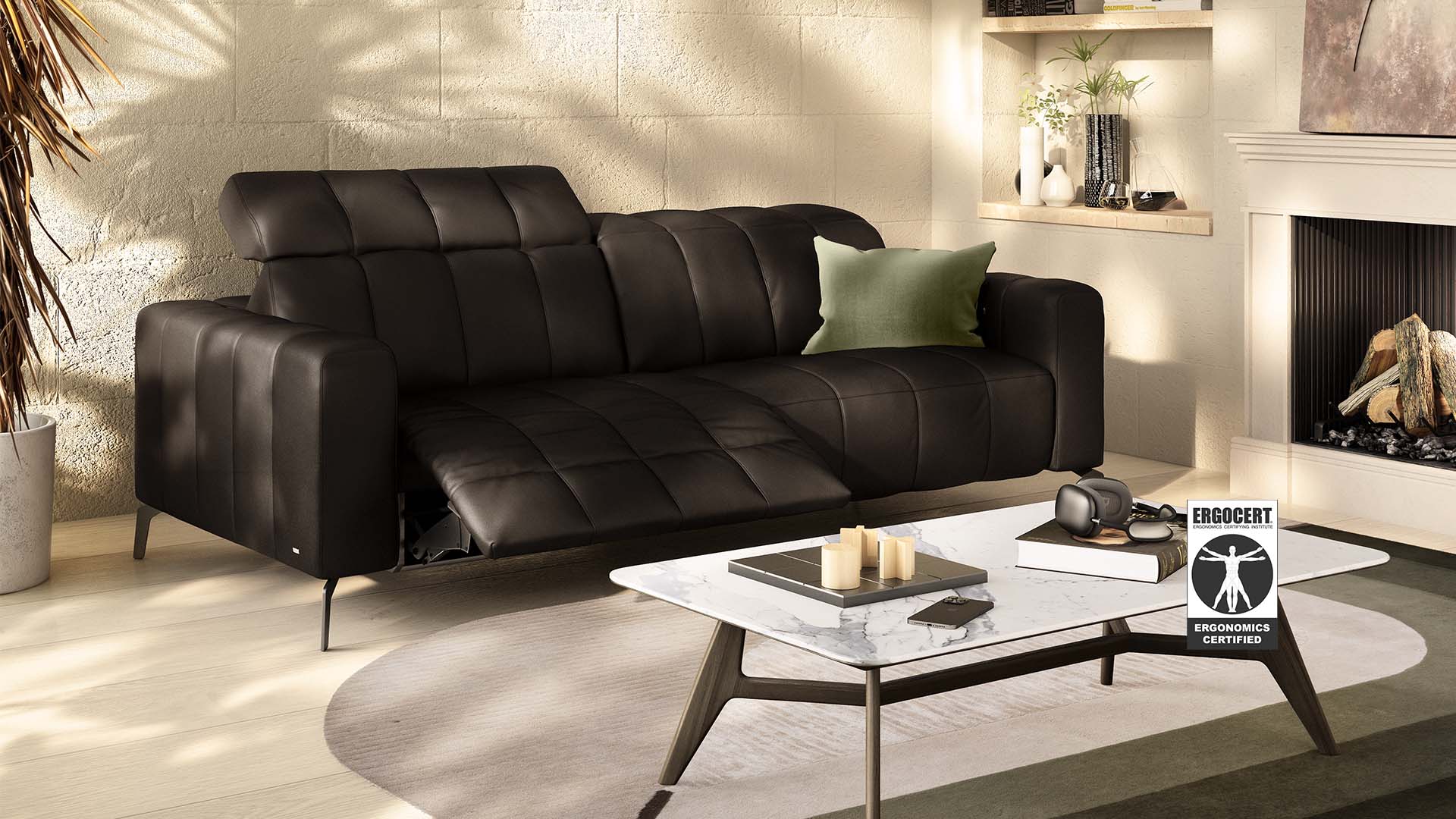 Portento Fabric/Leather Power Recliner Sofa
