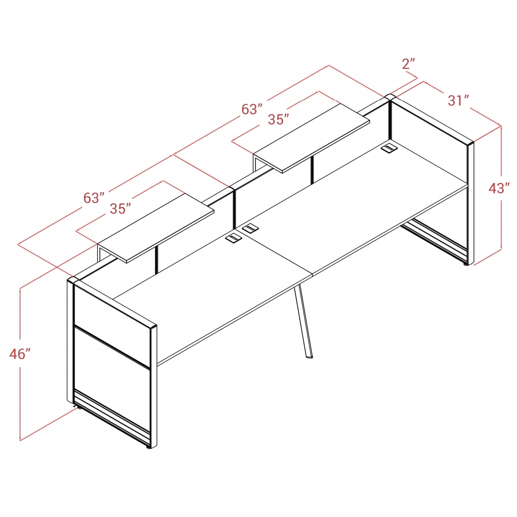 Kansole Flex 130" Straight Reception Desk Size Information