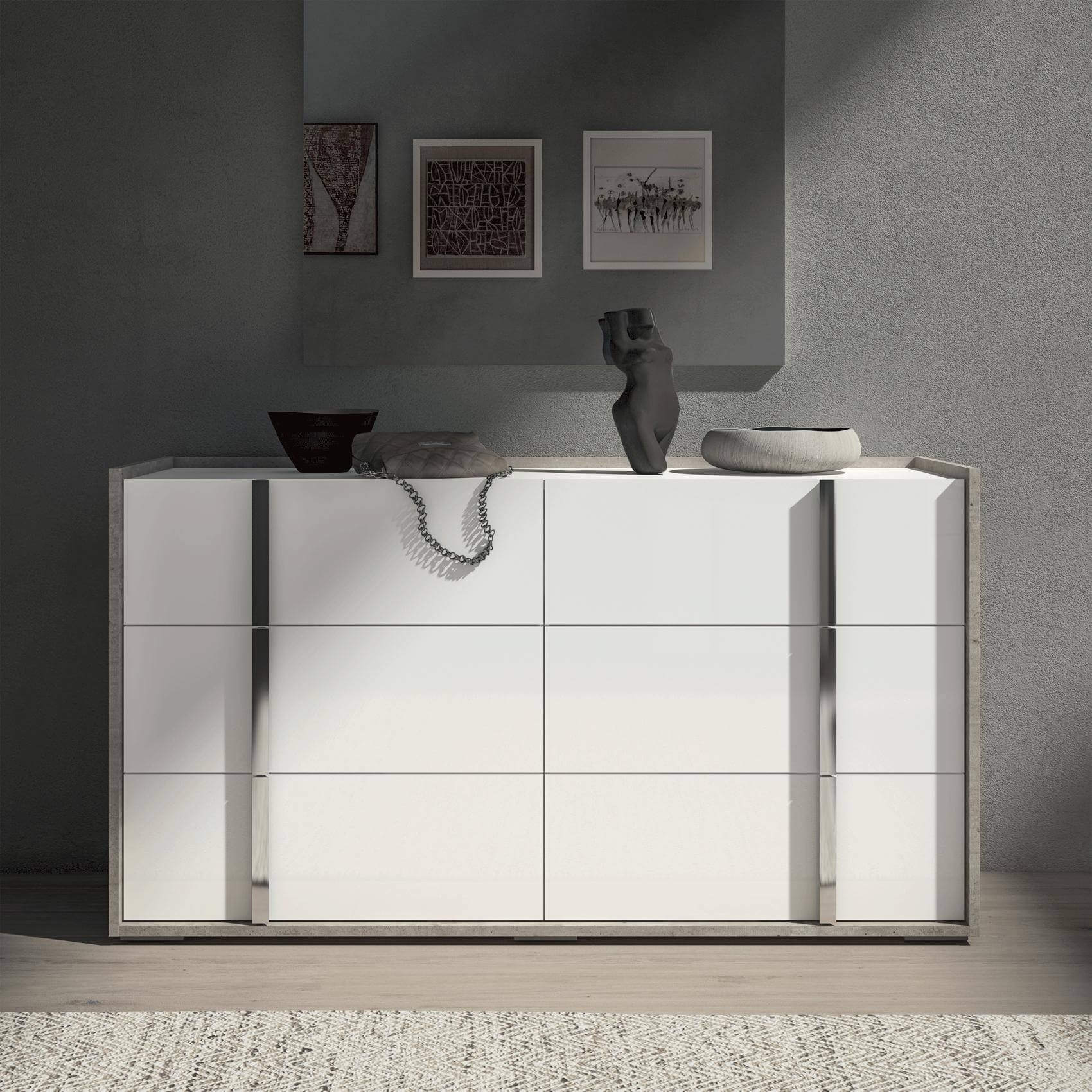 Treviso ESF Wood Veneer/Chrome Double Dresser w/6 Drawers