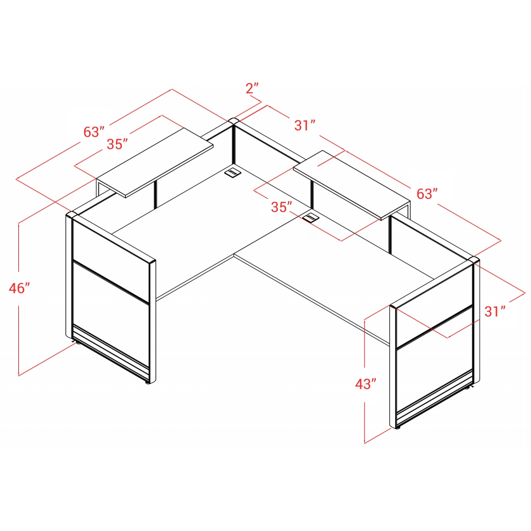 Kansole Flex 86"x98" L-Shape Reception Desk Size Dimension