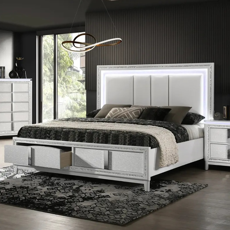 SM 0318A Wood Panel Storage Bed w/LED Light