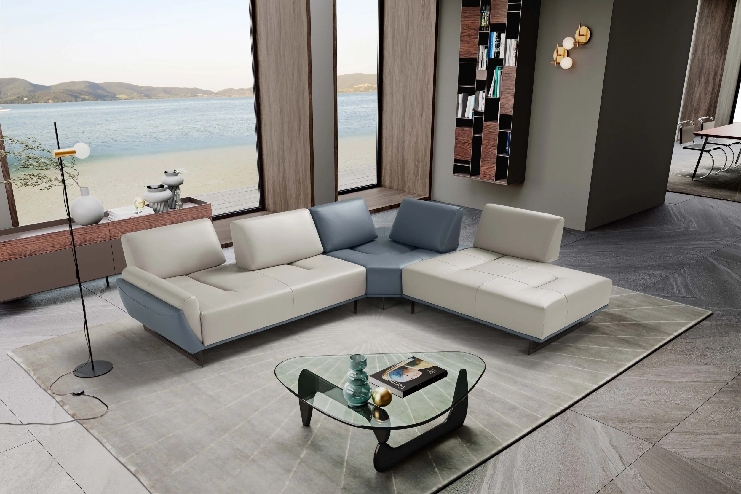 Pegaso 3-Piece Modular Leather L-Shape Sectional Sofa