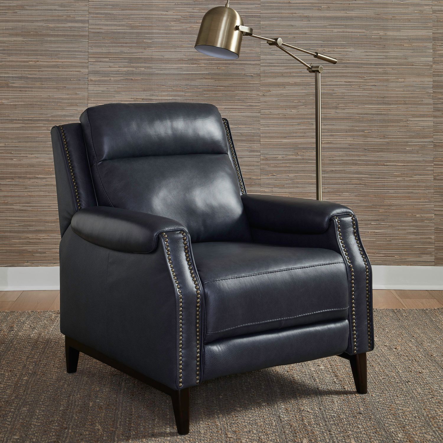 Rawling Manual Push Back Leather/Wood Recliner