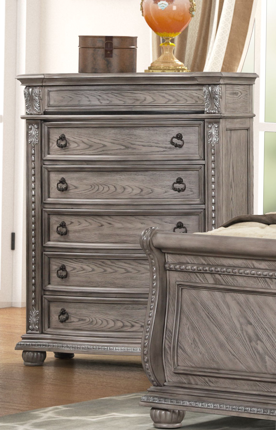 Lifestyle Furniture 0401 Wood Sleigh Gray Chest