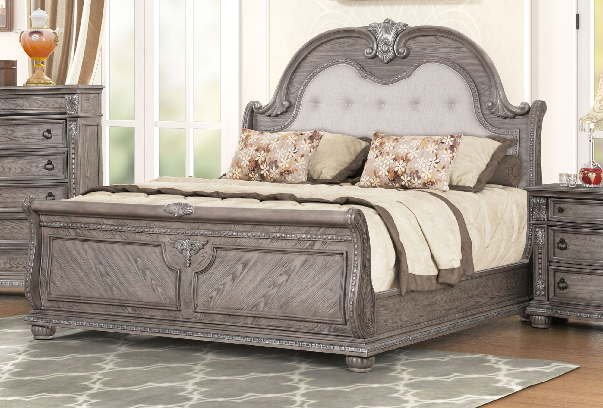 SM 0401 Upholstery/Wood Sleigh Bed