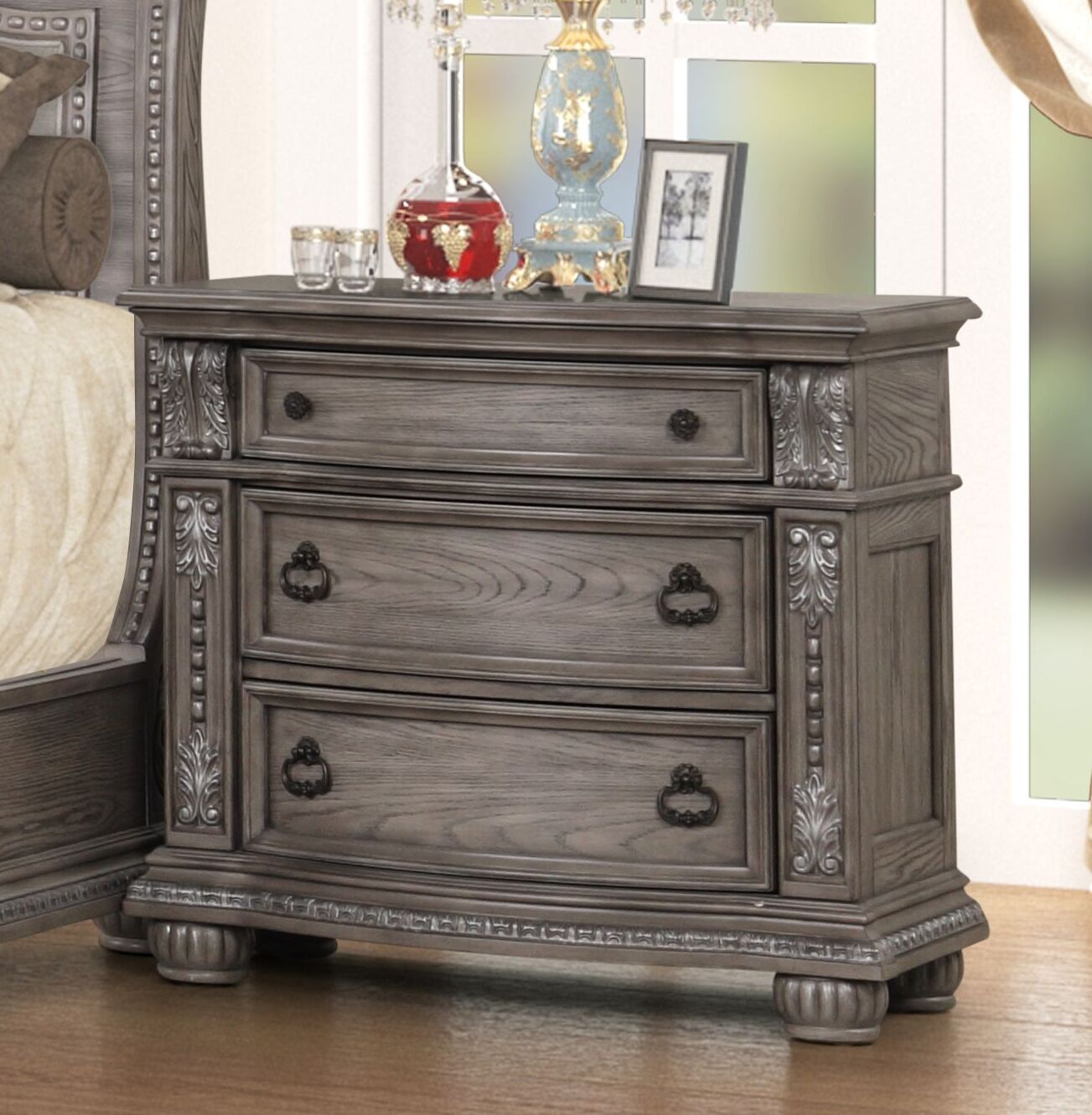Lifestyle Furniture 0401 Wood Sleigh Gray Nightstand