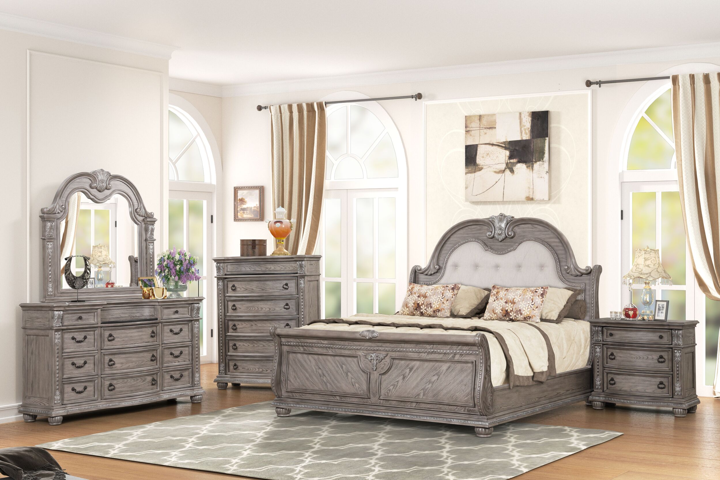 SM 0401a Fabric/Wood Sleigh Bed, King Size