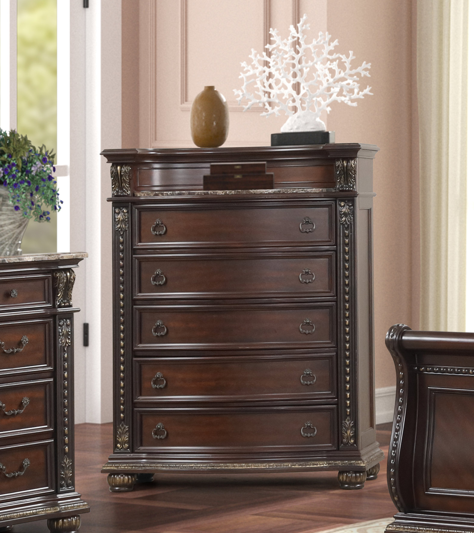 SM 0401c Upholstery/Wood Sleigh Bedroom Set