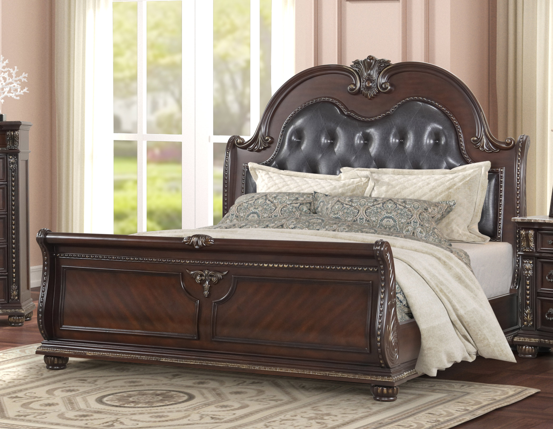 Lifestyle Furniture 0401 Wood Sleigh King Size Cherry Bed