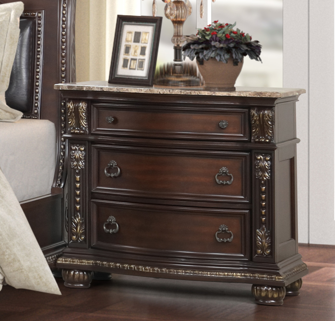 Lifestyle Furniture 0401 Wood Sleigh Cherry Nightstand