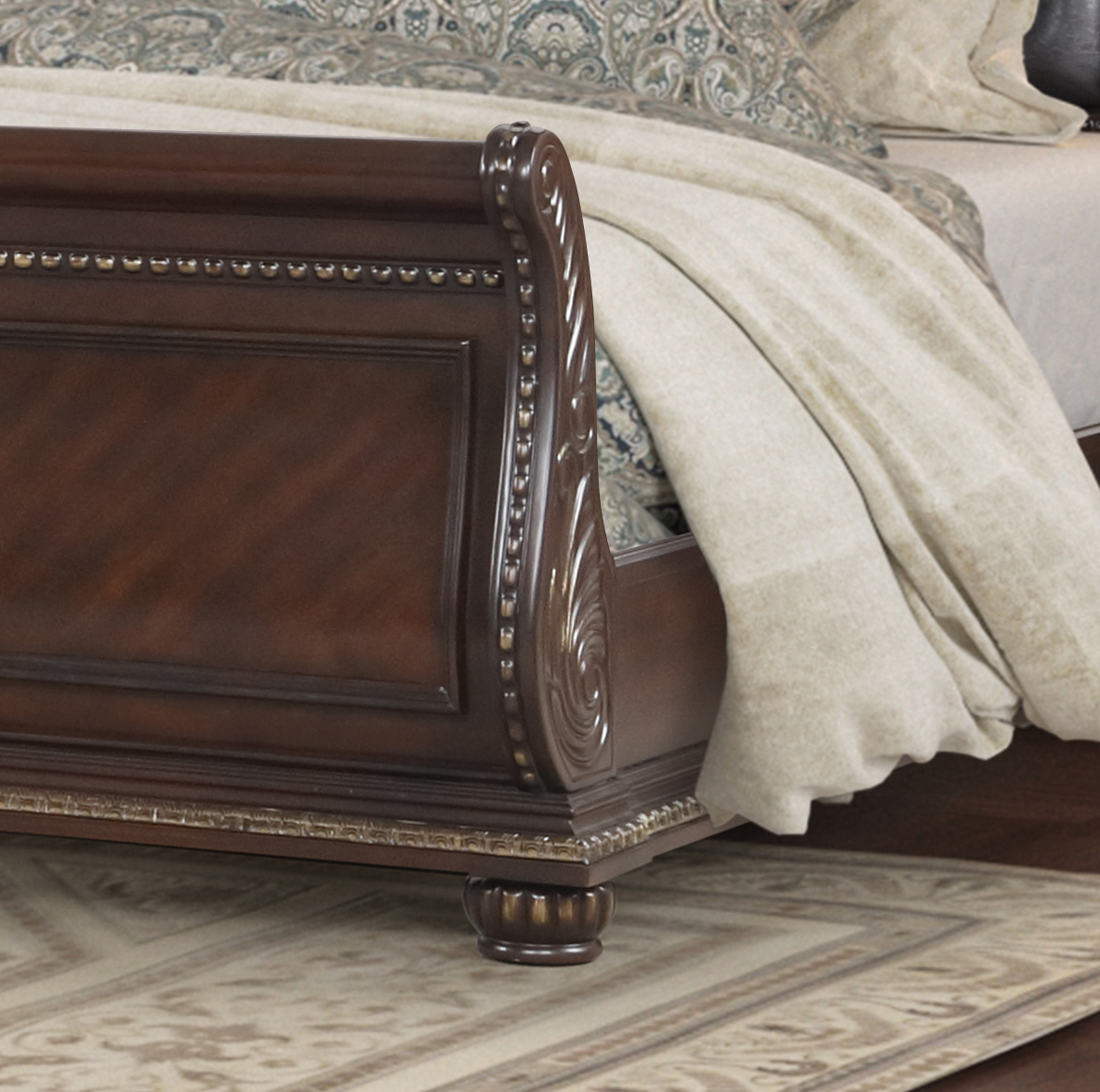 SM 0401c Upholstery/Wood Sleigh Bed, King Size