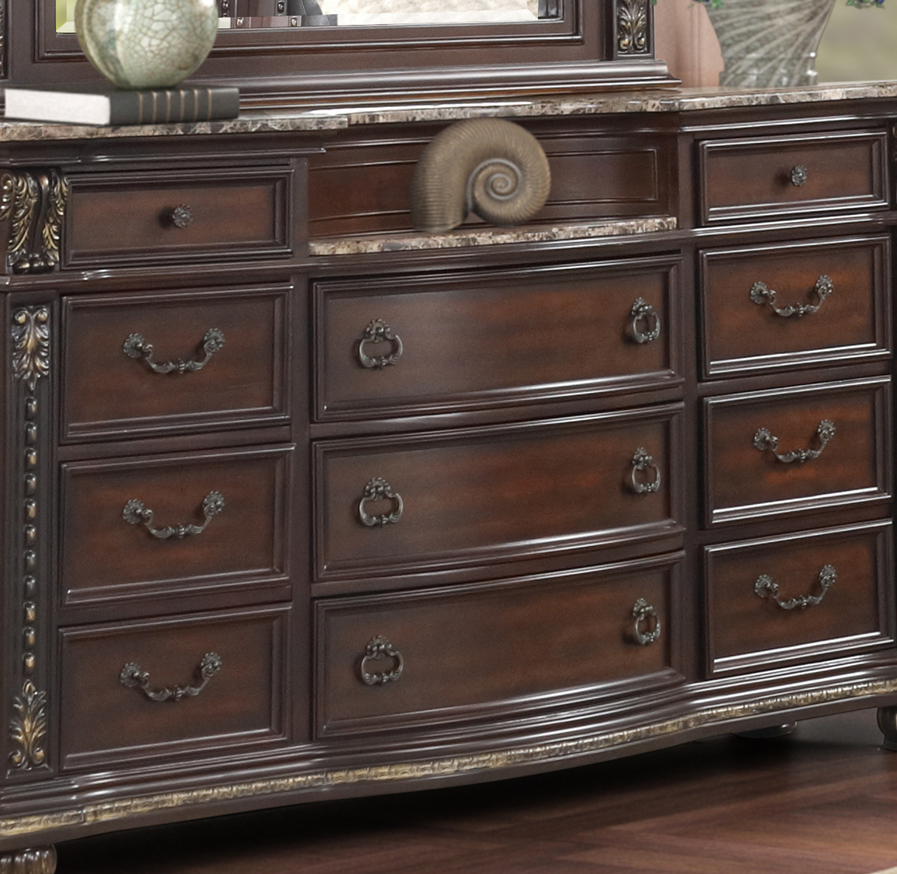 SM 0401c Wood Dresser w/11 Drawers (Marble Inset)