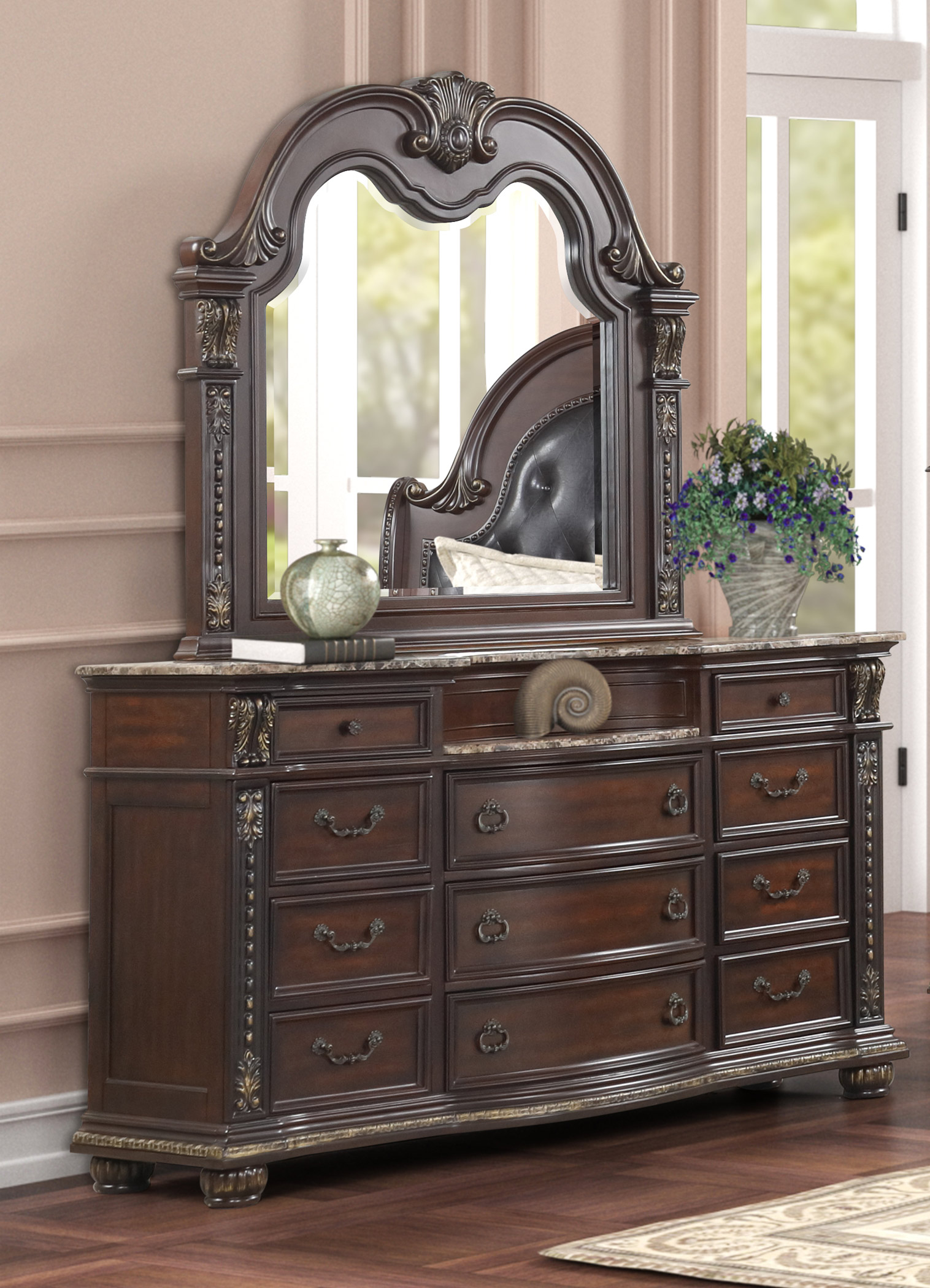 Lifestyle Furniture 0401 Wood Sleigh Cherry Dresser