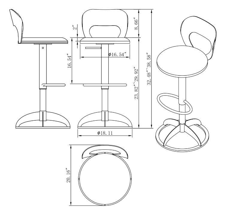 408 Oval Metal-Back Adjustable Height Swivel PU Stool