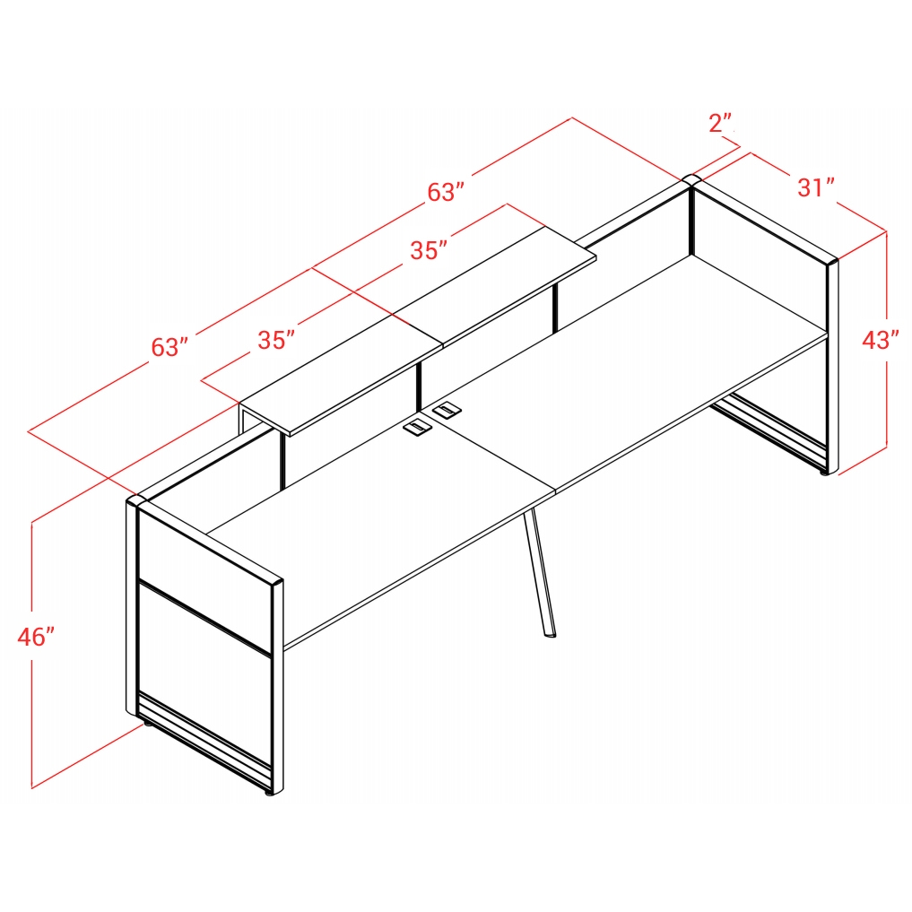 Kansole Flex 130" Straight Reception Desk Size Dimension