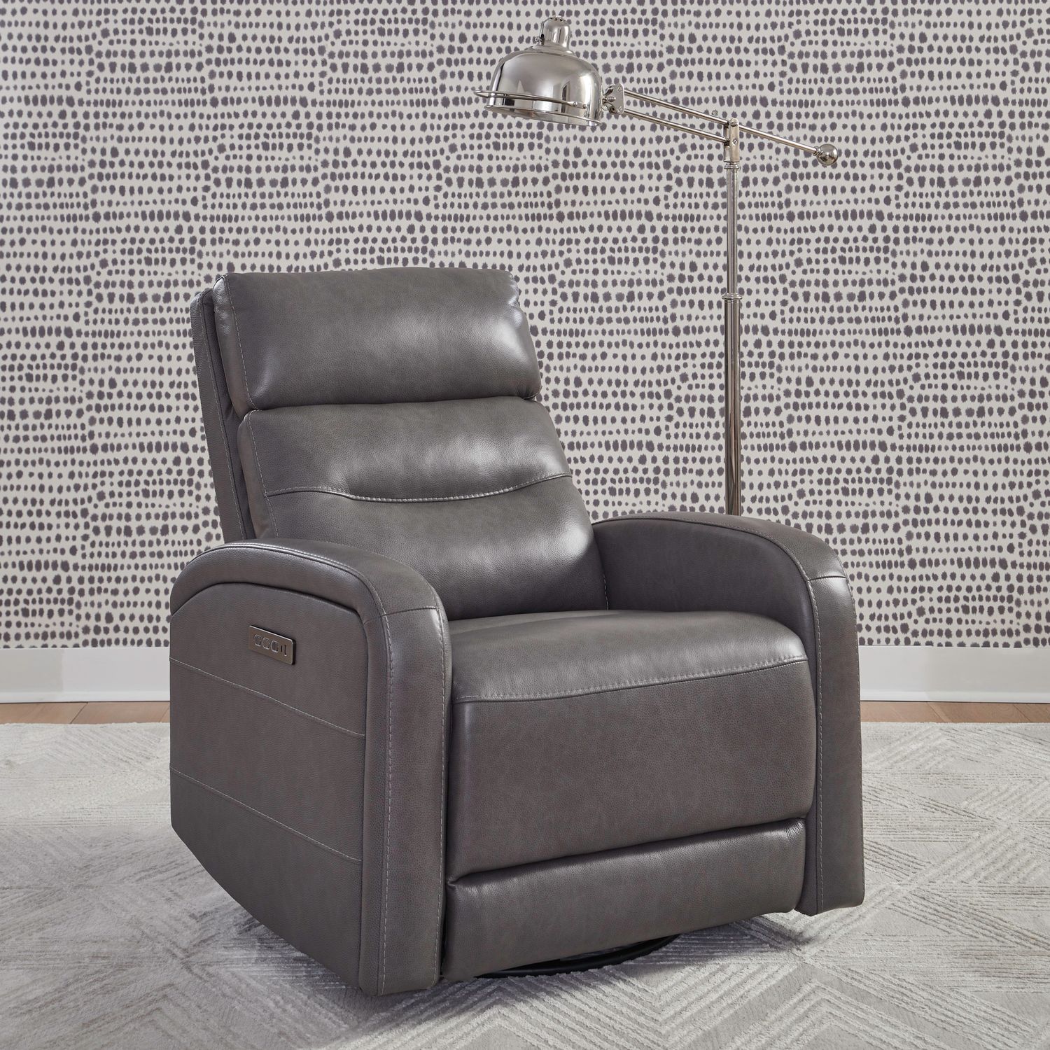 Rosslyn Triple Power Leather/Wood Swivel Recliner w/USB Chargers