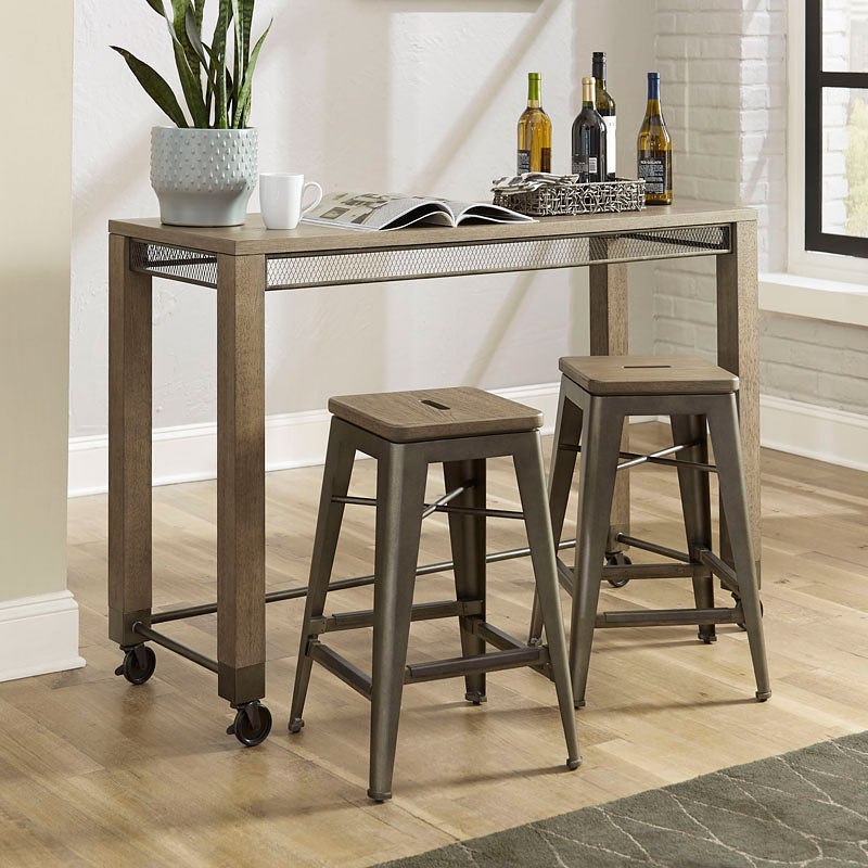 Hammary Maya Counter Living Room Console Table w/2 Stools