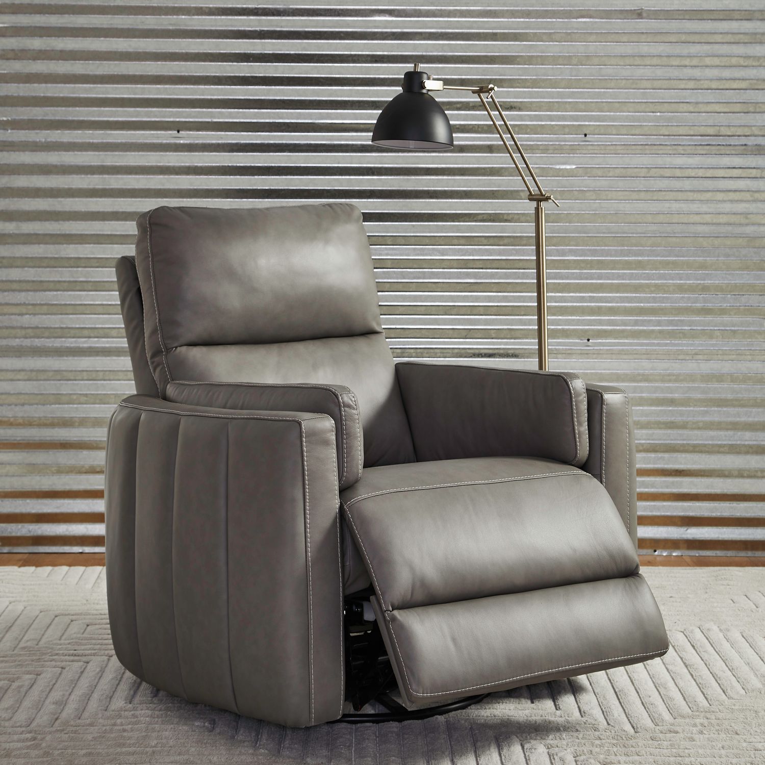 Reilly Triple Power Leather/Wood Swivel Recliner