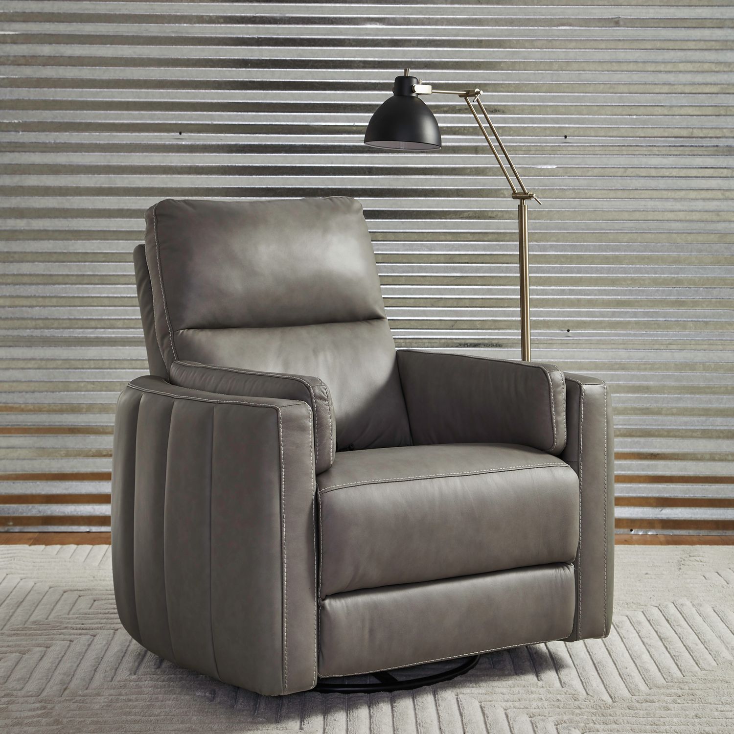 Reilly Triple Power Leather/Wood Swivel Recliner
