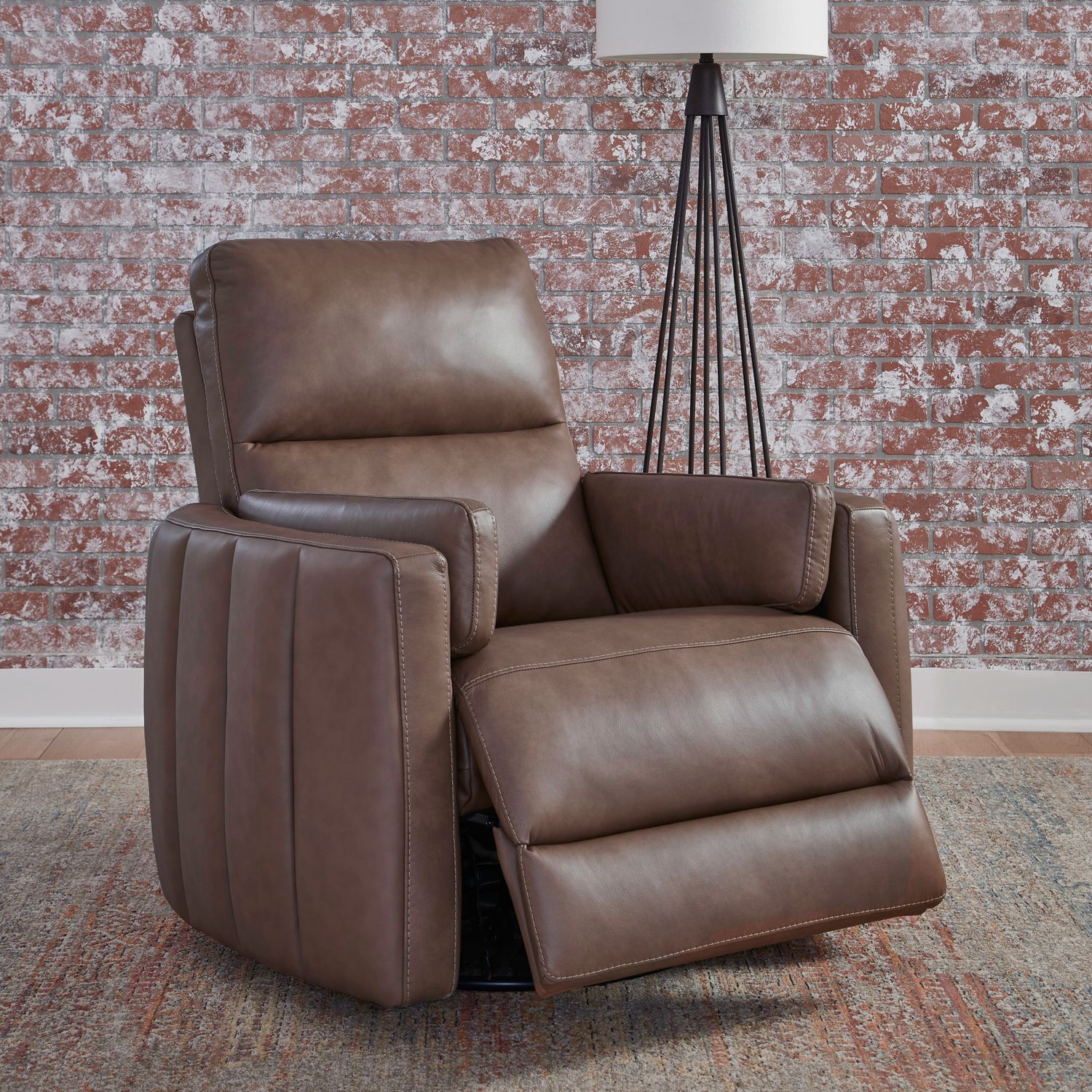 Reilly Triple Power Leather/Wood Swivel Recliner