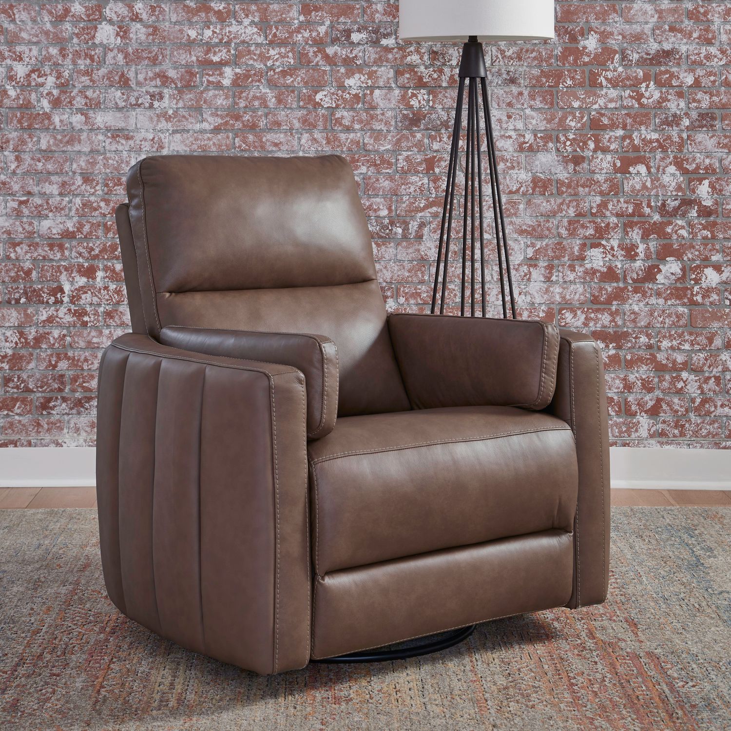 Reilly Triple Power Leather/Wood Swivel Recliner